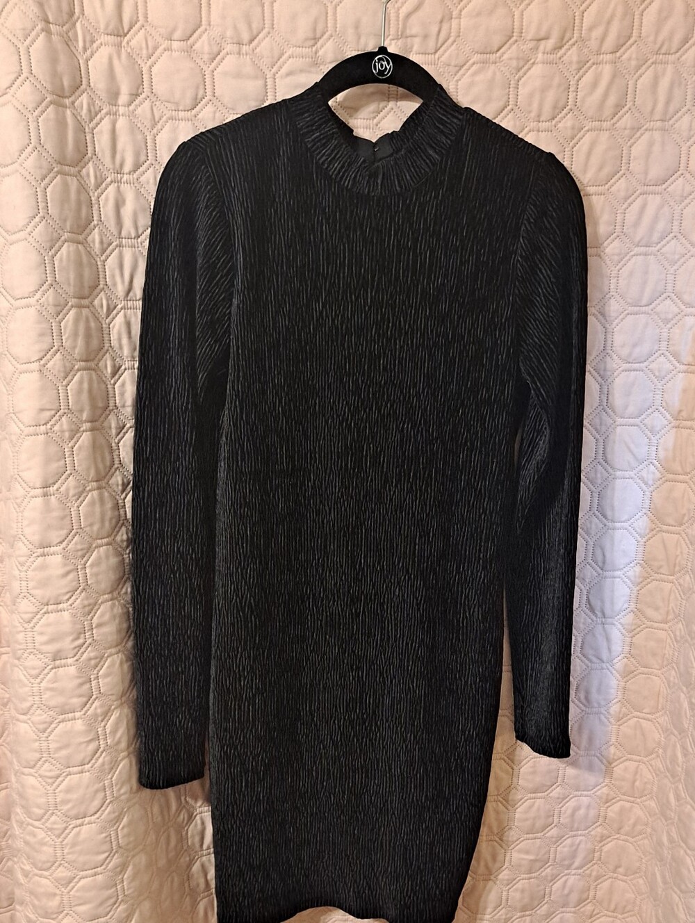 H&M Black Textured Turtleneck Dress Sz M open Back